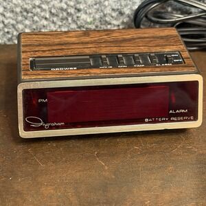 Vintage 90'S Ingraham Alarm Clock 14-100 Wood Grain RED Numbers Classic Sound